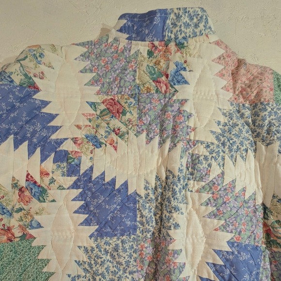 Vintage Quilted Floral Zip Jacket – Women's Large Blue White Pastel - Picture 11 of 11